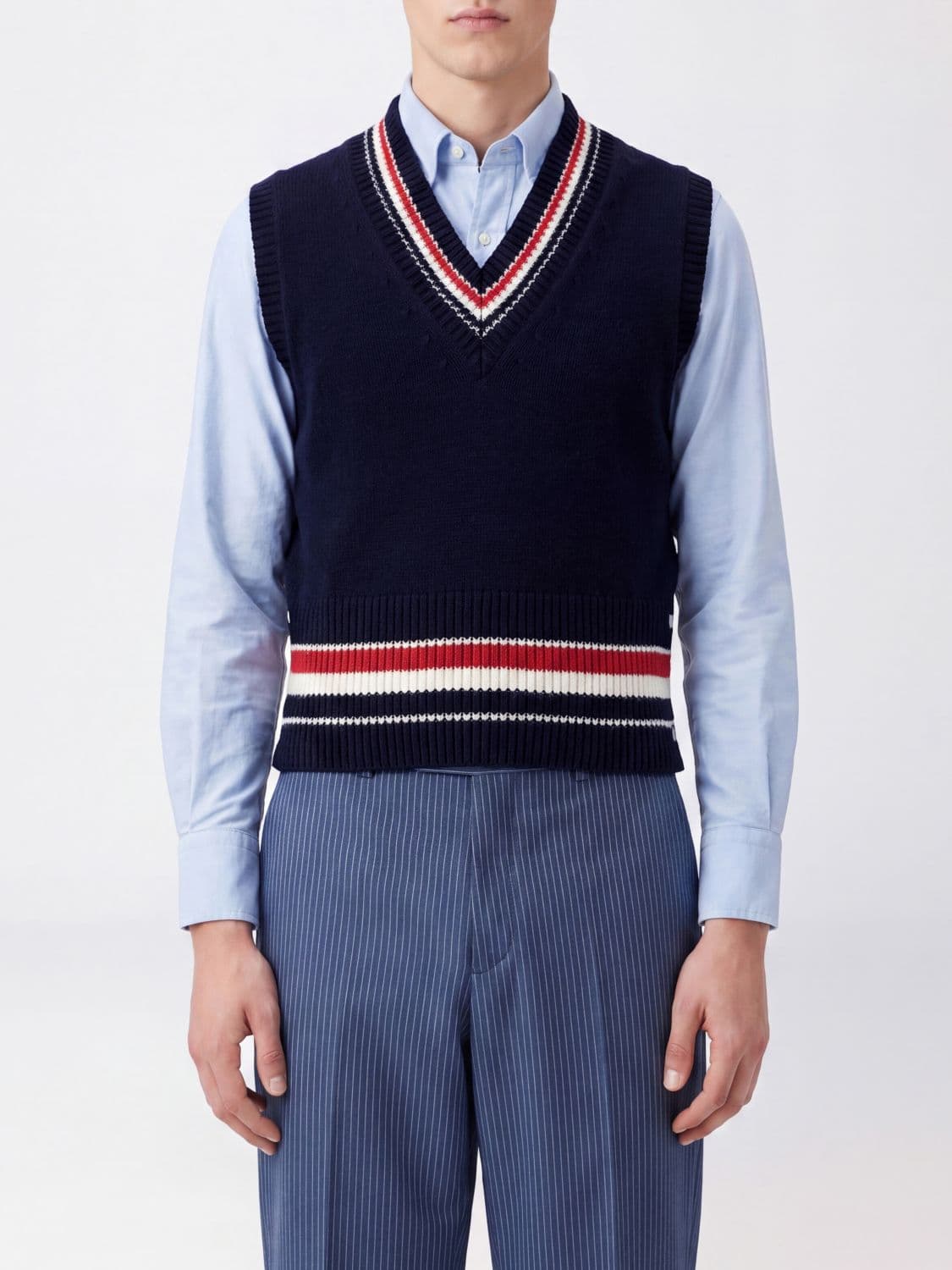 Thom Browne Striped Graphic V-Neck Wool Blend Knitted Vest · 3