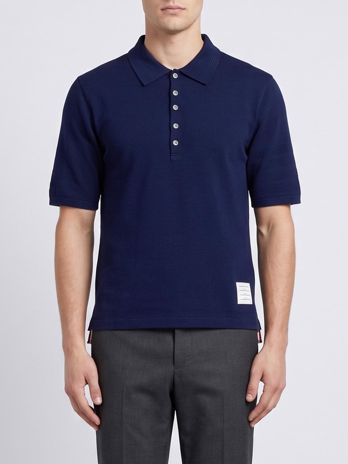 Thom Browne Cotton Polo Shirt with Five-Button Placket and Contrast Logo