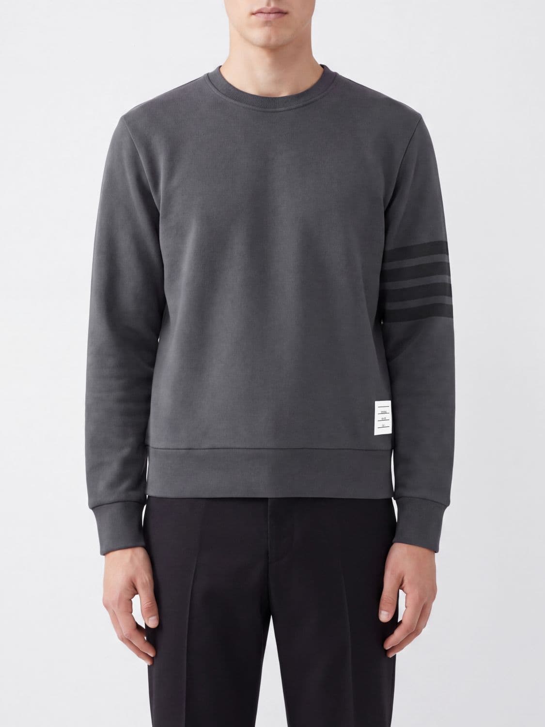 Thom Browne Crewneck Cotton Sweatshirt with Contrast 4-Bar Detail