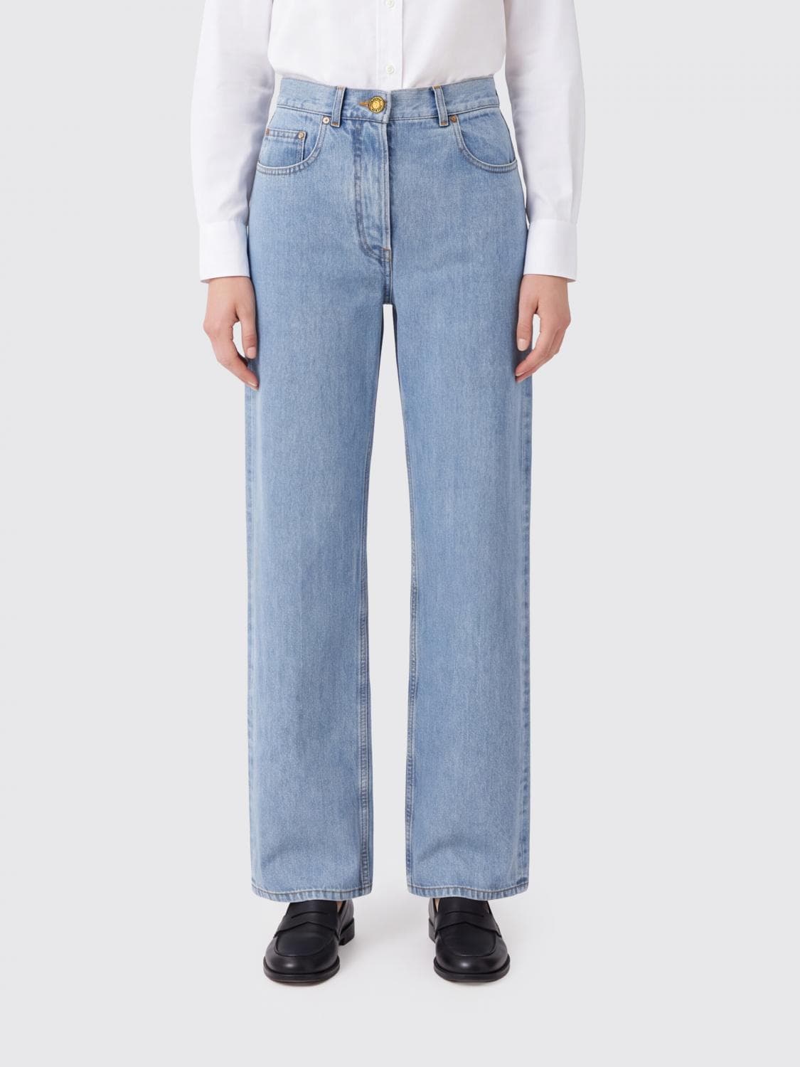 Thom Browne High-Waisted Five-Pocket Straight Jeans in Cotton Denim
