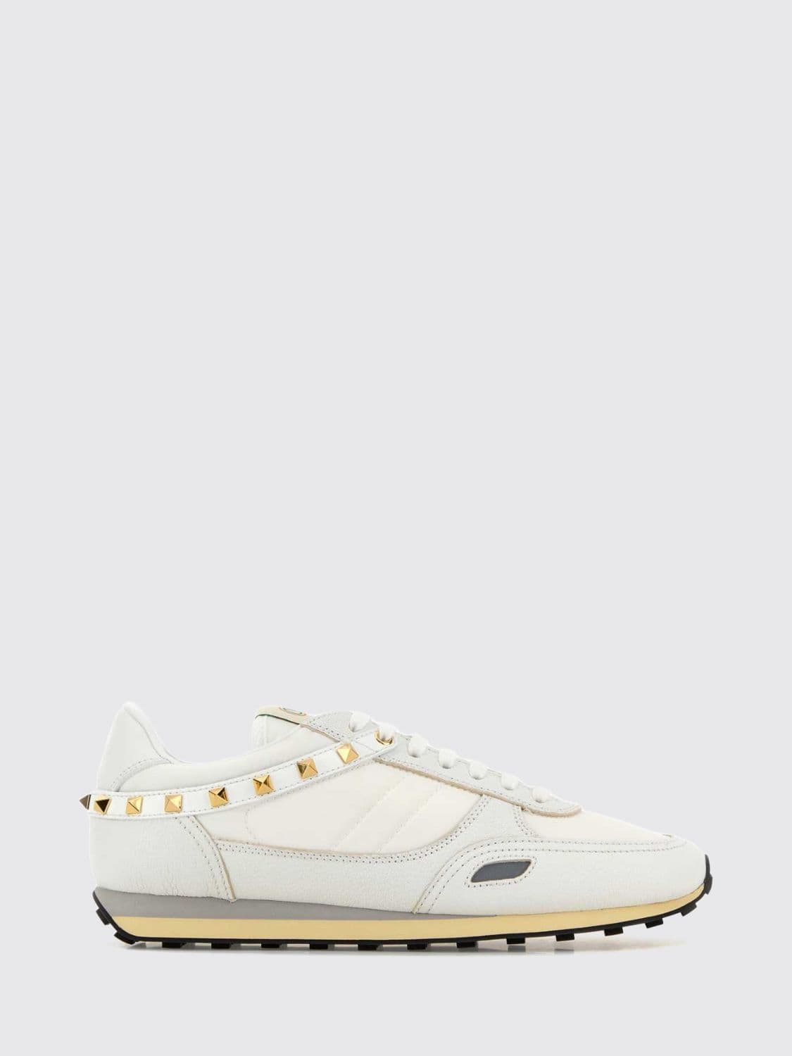 Valentino Garavani Stud Up Leather and Nylon Sneakers with Rockstud Embellishments