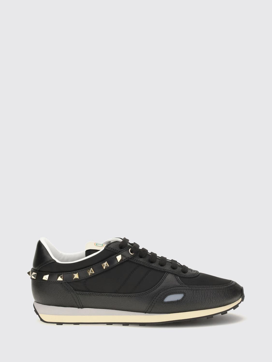 Valentino Garavani Stud Up Leather and Nylon Sneakers with Rockstud Embellishments
