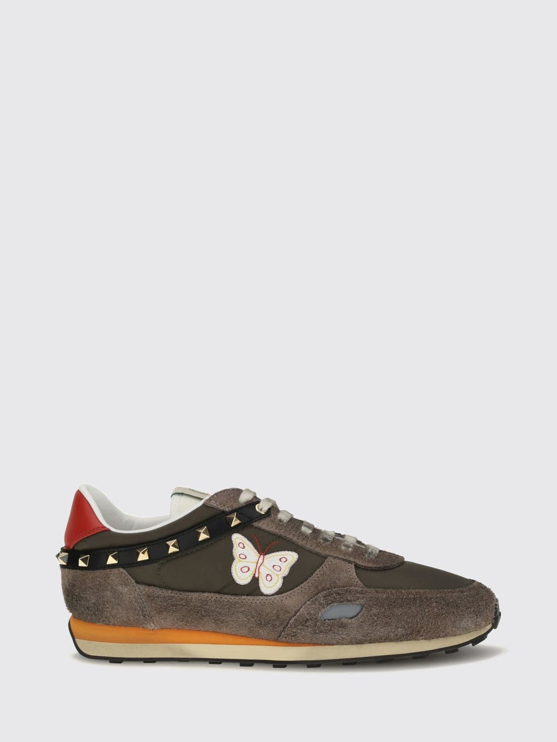 Valentino Garavani Stud Up Suede and Nylon Sneakers with Butterfly Embroidery