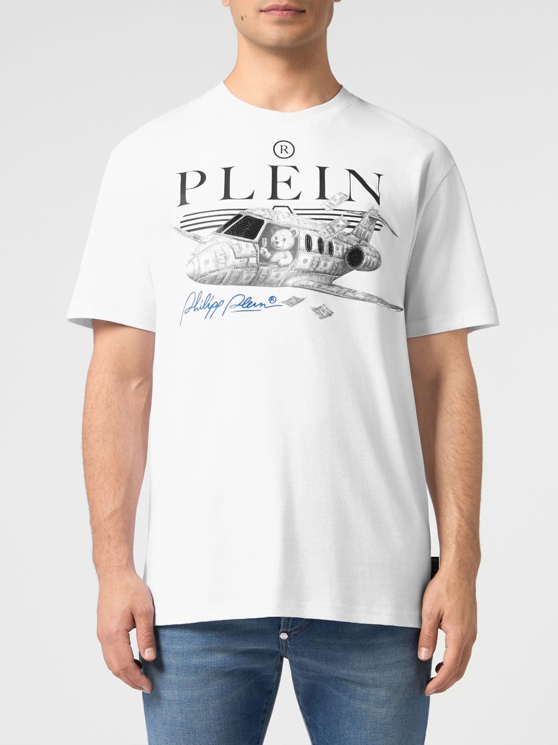 Philipp Plein Cotton T-shirt with Rhinestone-Embellished Logo and Graphic