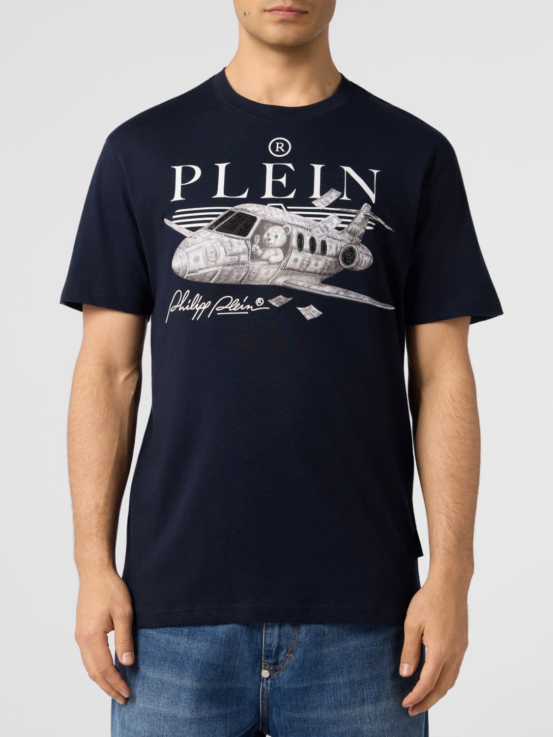 Philipp Plein Cotton T-shirt with Rhinestone-Embellished Logo and Graphic