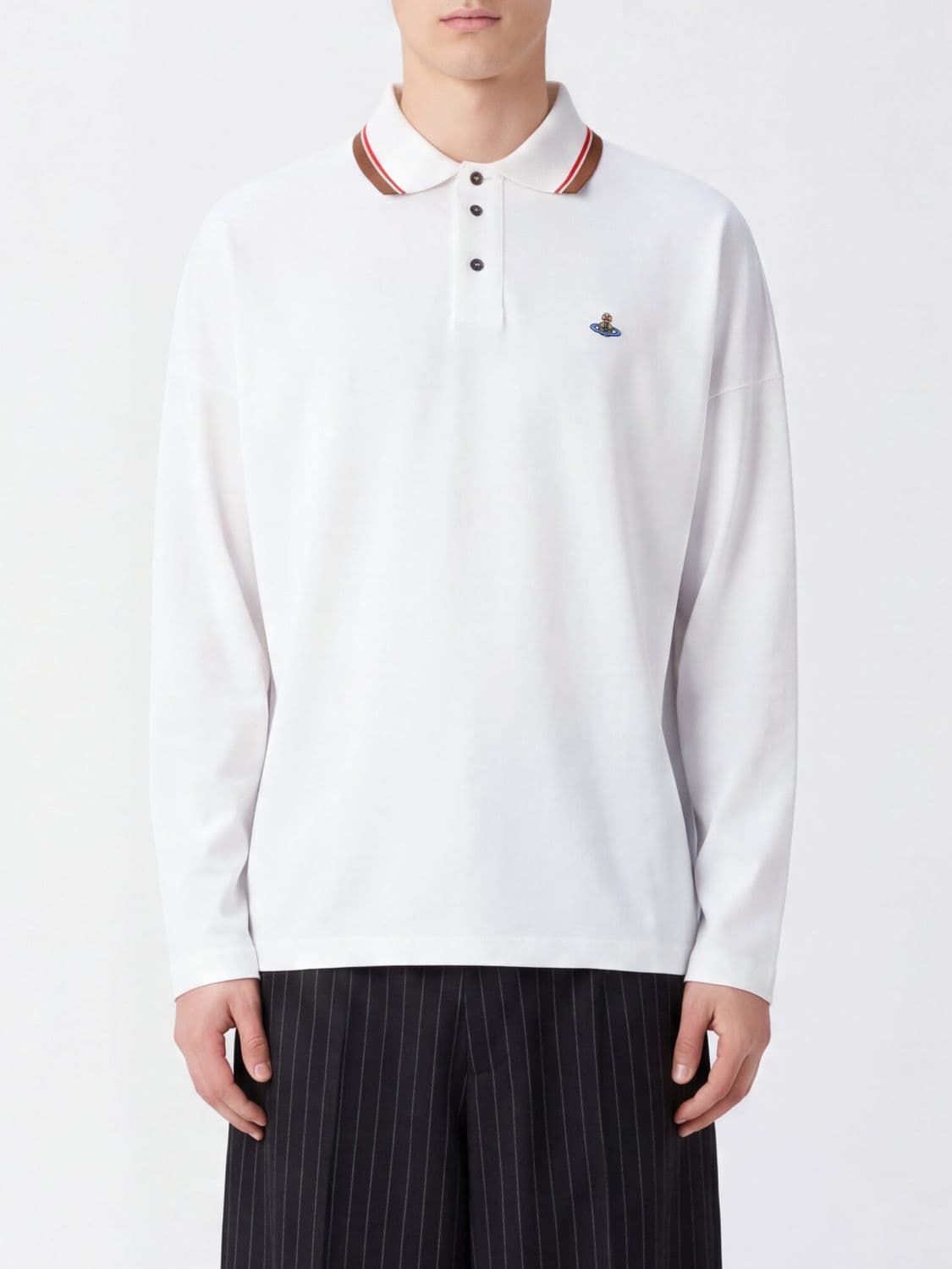 Vivienne Westwood Long-Sleeved Cotton Polo Shirt with Embroidered Orb Logo