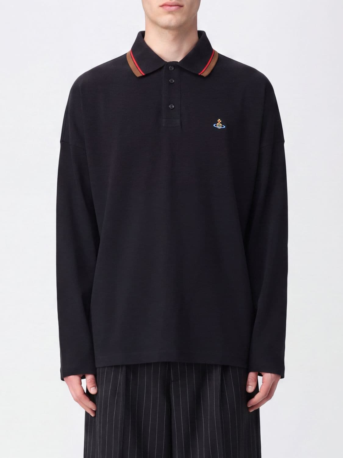Vivienne Westwood Long-Sleeved Cotton Polo Shirt with Embroidered Orb Logo