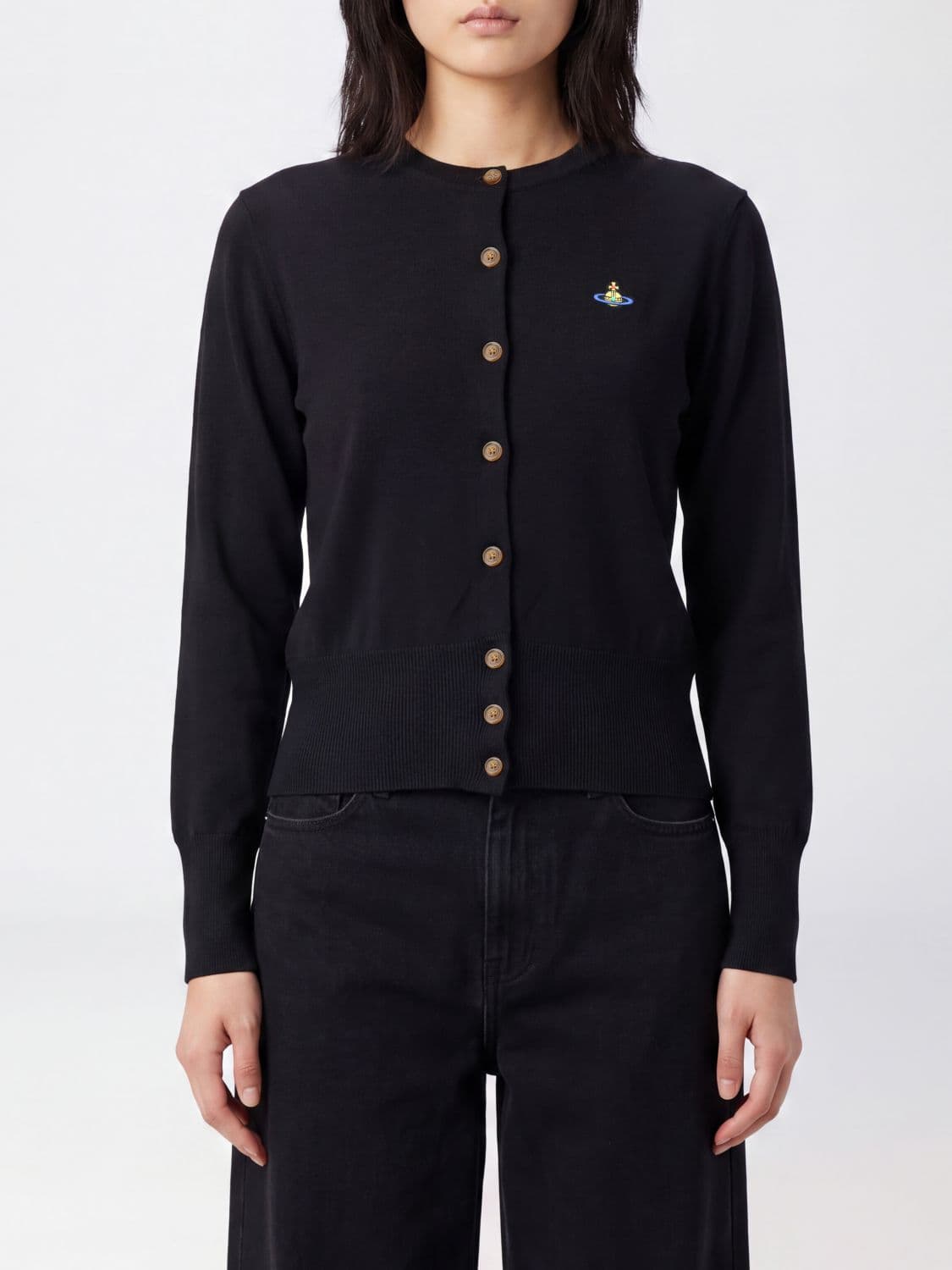 Vivienne Westwood Crewneck Merino Wool Cardigan with Embroidered Orb Logo