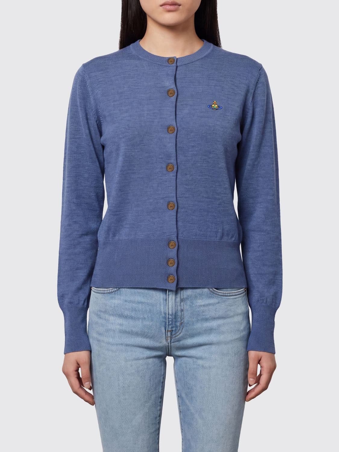 Vivienne Westwood Crewneck Merino Wool Cardigan with Embroidered Orb Logo