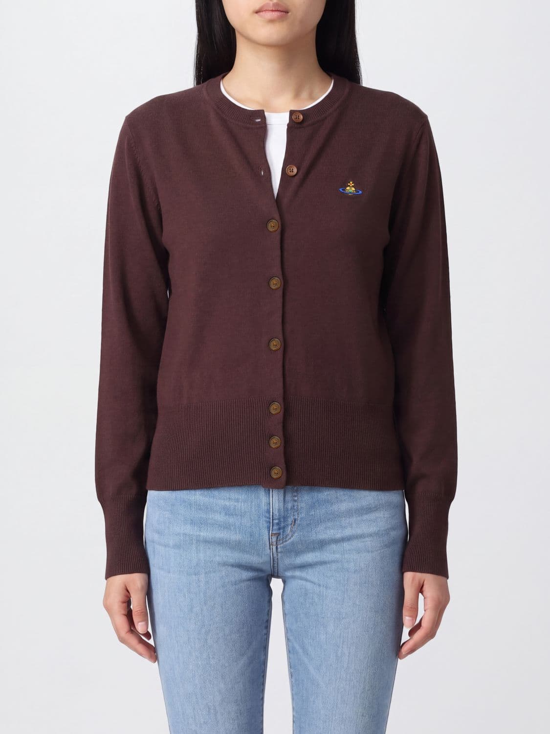 Vivienne Westwood Crewneck Merino Wool Cardigan with Embroidered Orb Logo