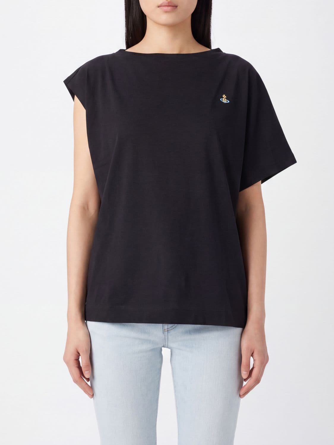 Vivienne Westwood Hebo One-Shoulder Asymmetric Cotton Top with Orb Logo