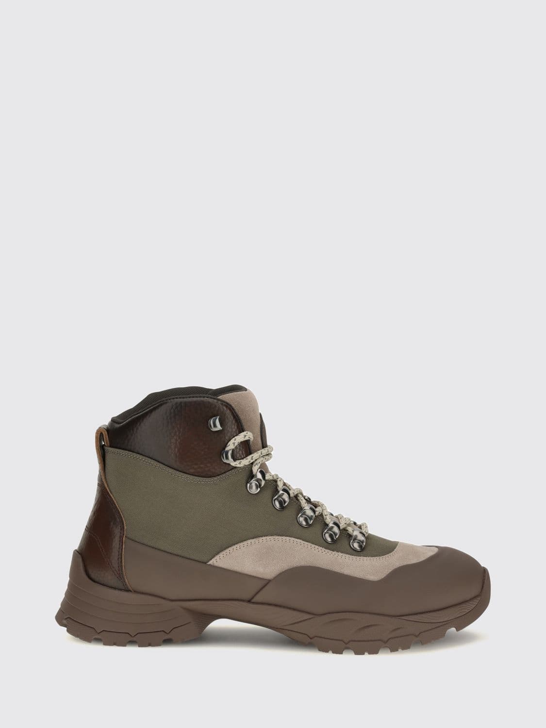 Brunello Cucinelli Lace-Up Nylon and Leather Ankle Boots with Lug Sole