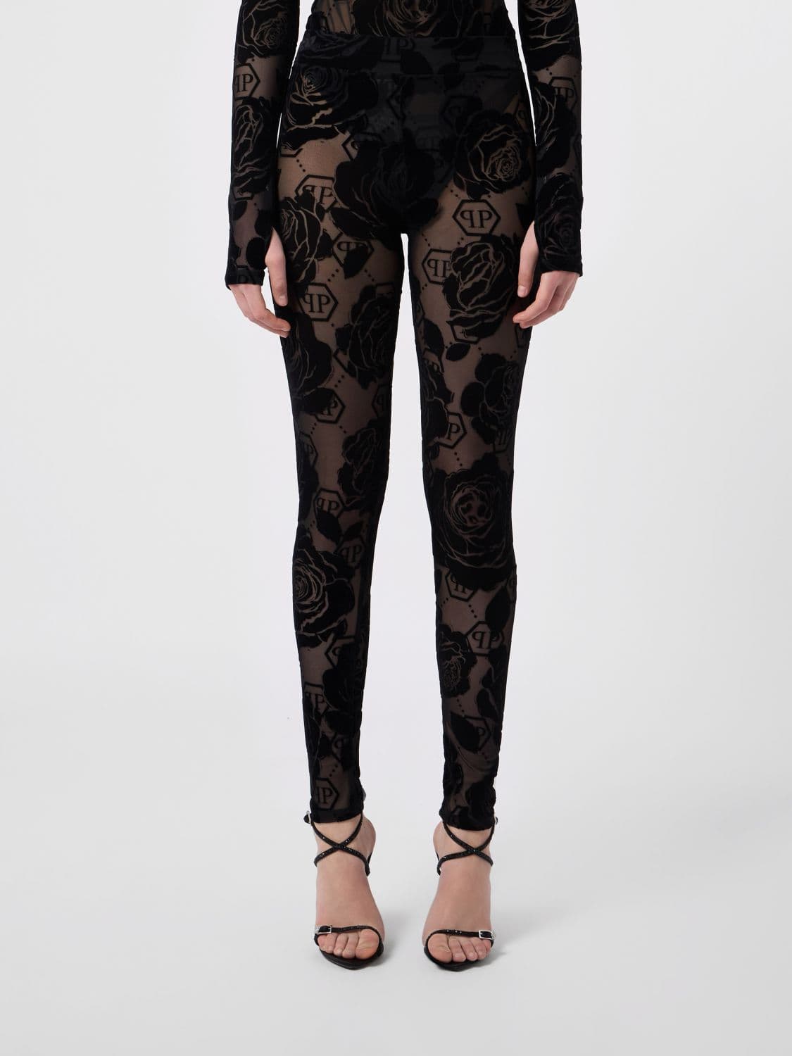 Philipp Plein High-Waisted Skinny Leggings with a Floral Monogram Print