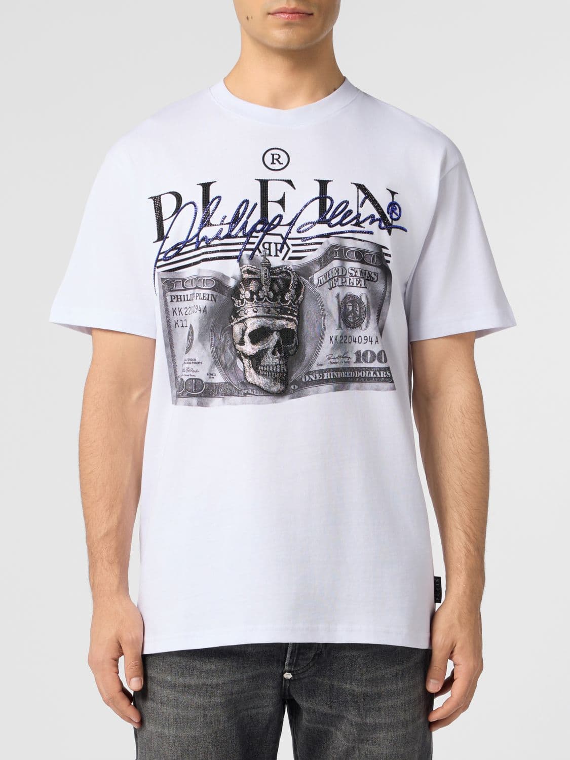 Philipp Plein Cotton T-shirt with Rhinestone-Embellished Skull Print