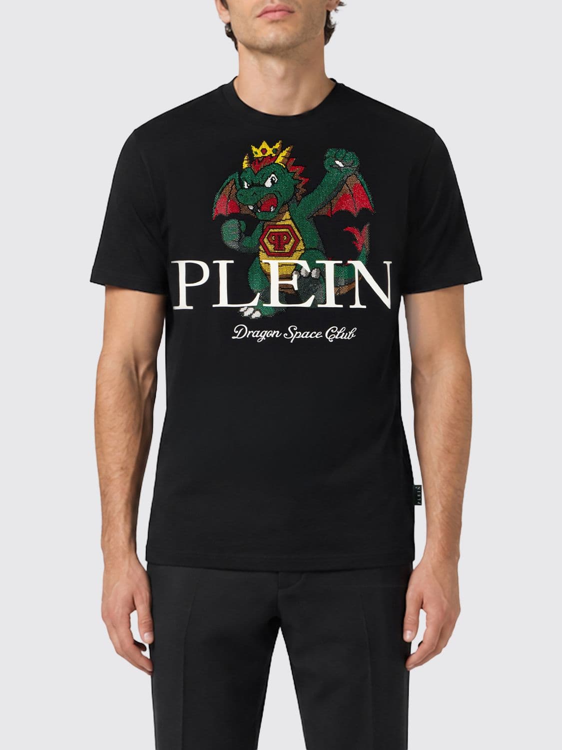 Philipp Plein Slim Fit Cotton T-shirt with Rhinestone-Embellished Graphic and Logo