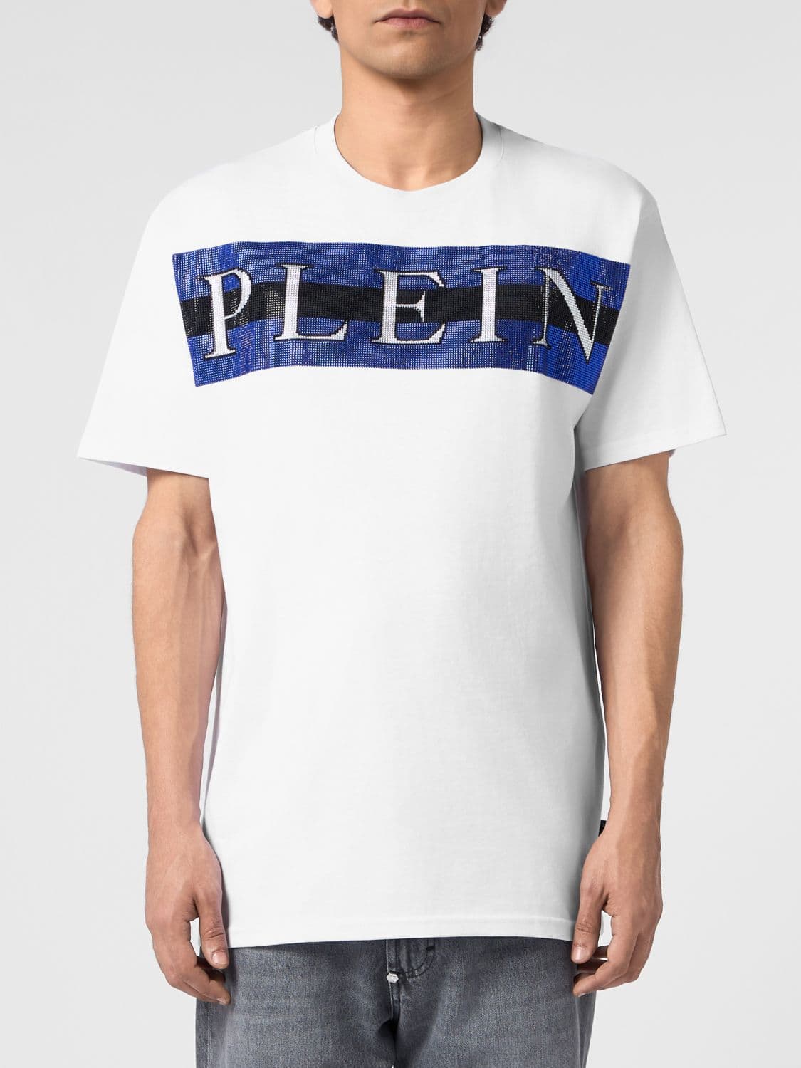 Philipp Plein Cotton T-shirt with Rhinestone-Embellished Embroidered Logo Lettering