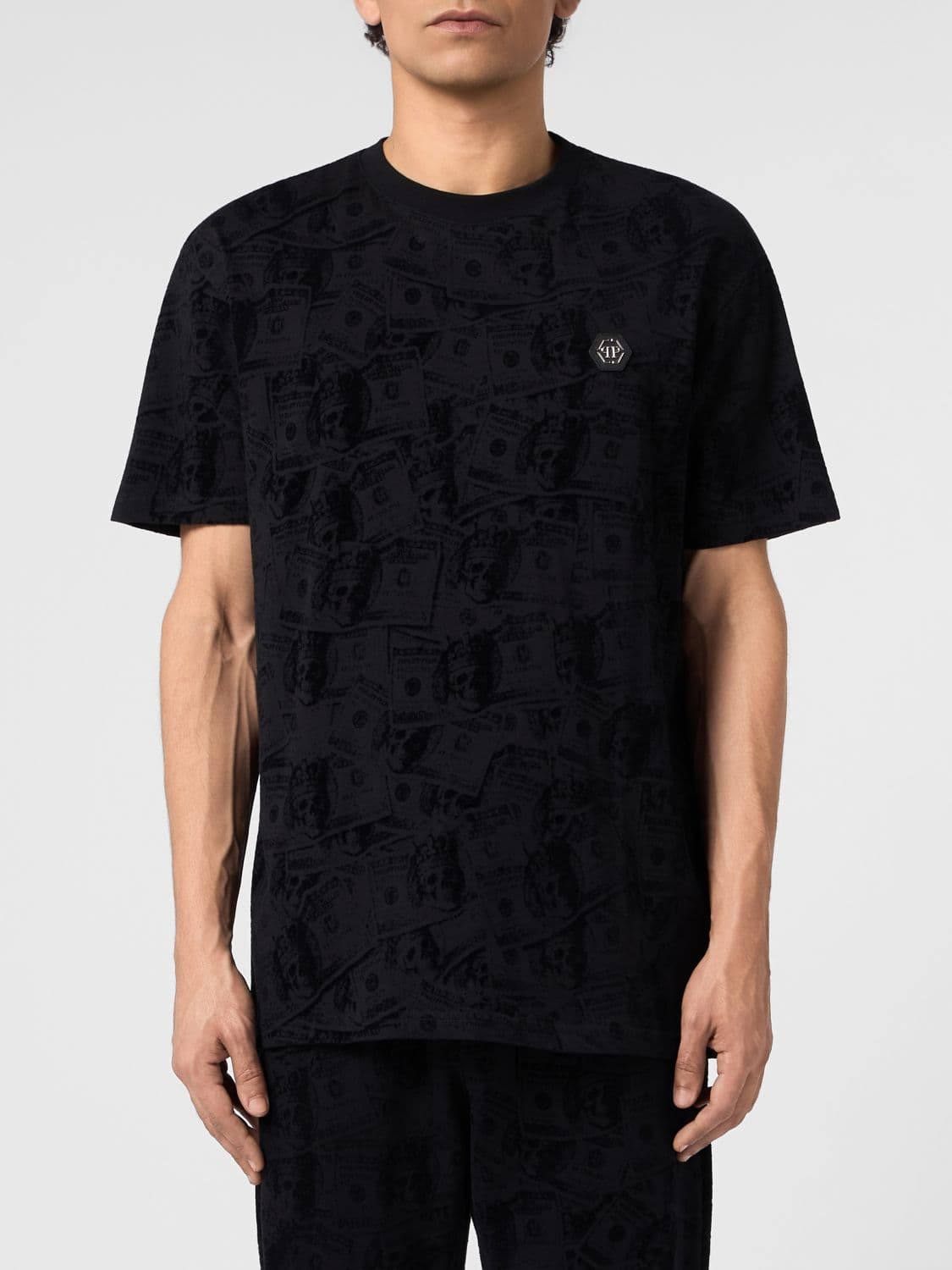 Philipp Plein Relaxed Fit Cotton T-shirt with Skull Print and Hexagon Logo