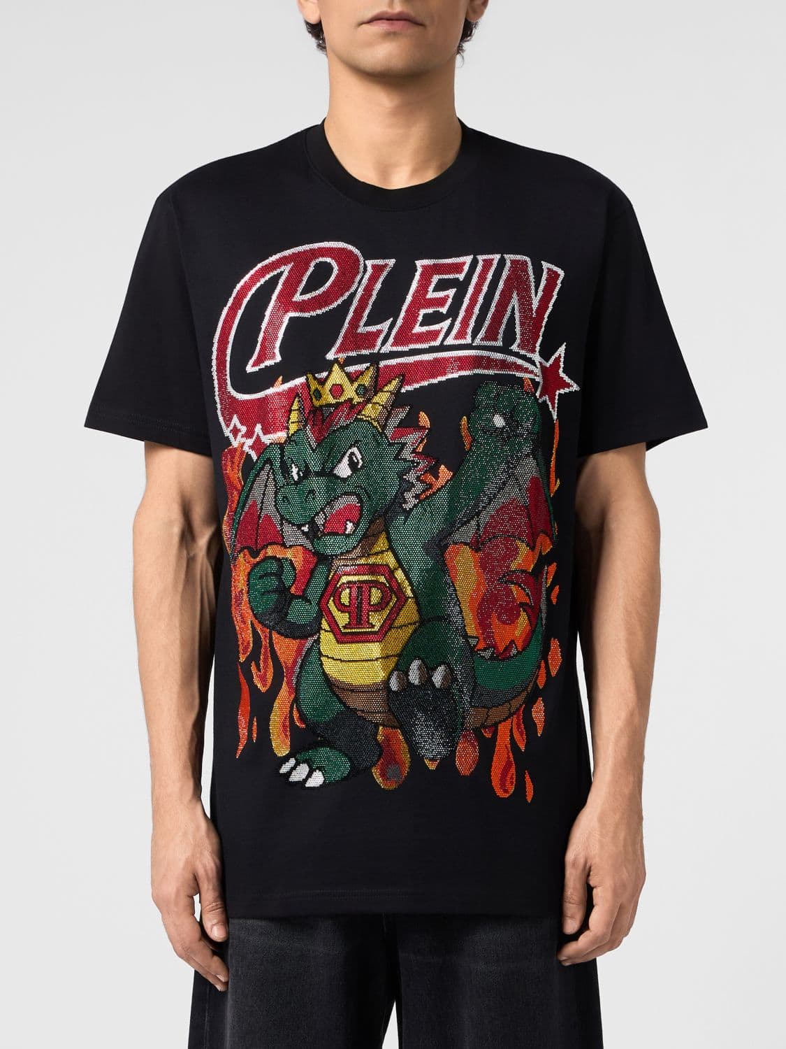 Philipp Plein Cotton T-shirt with Rhinestone-Embellished Graphic Print