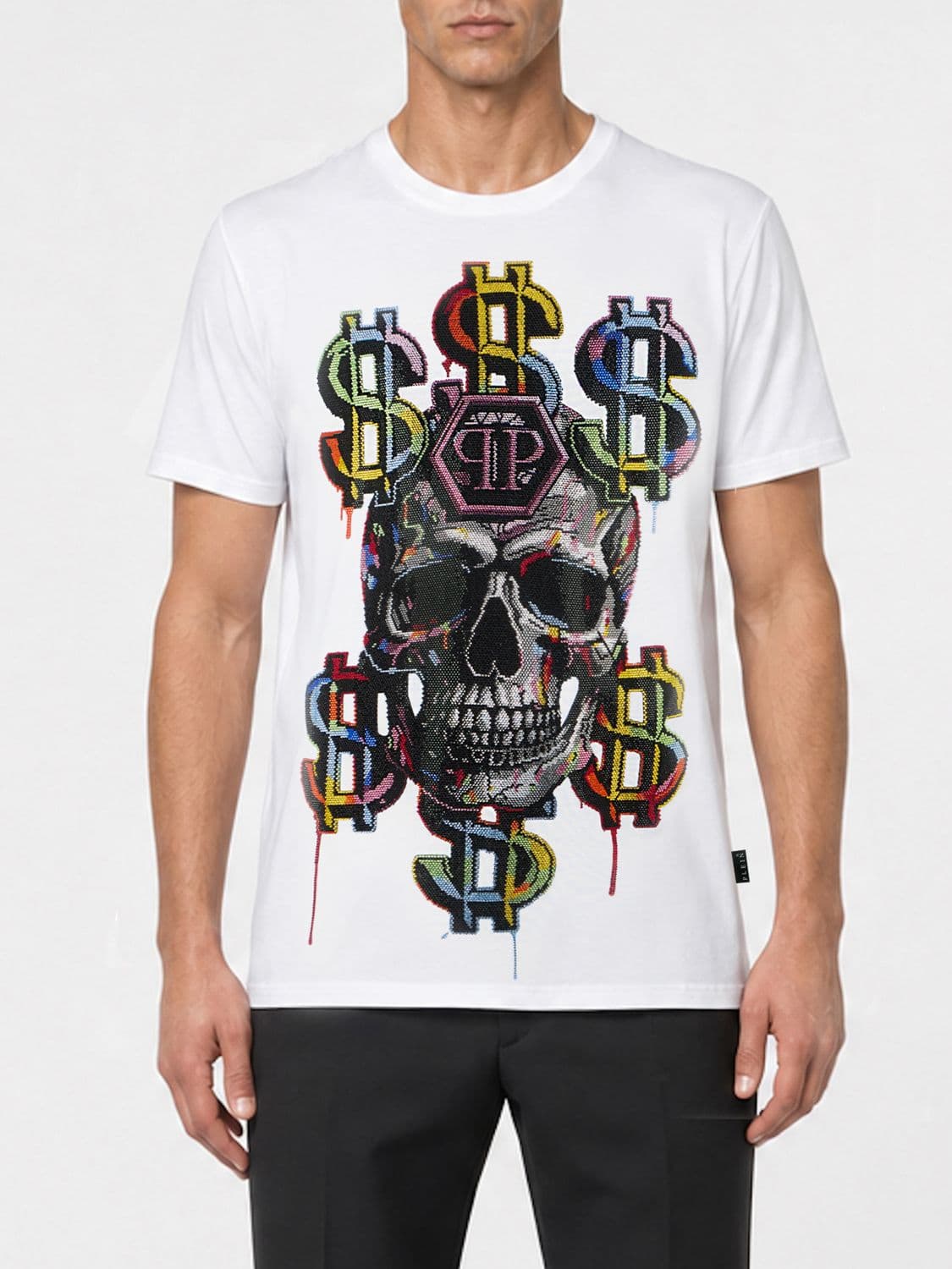 Philipp Plein Cotton T-shirt with Rhinestone-Embellished Skull and Logo Print