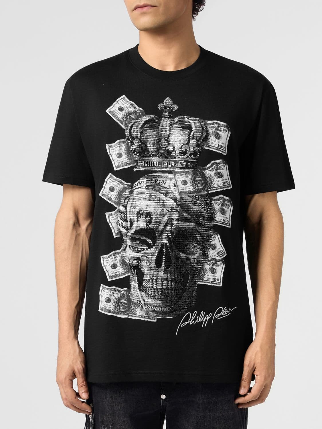 Philipp Plein Cotton T-shirt with Rhinestone-Embellished Skull Print