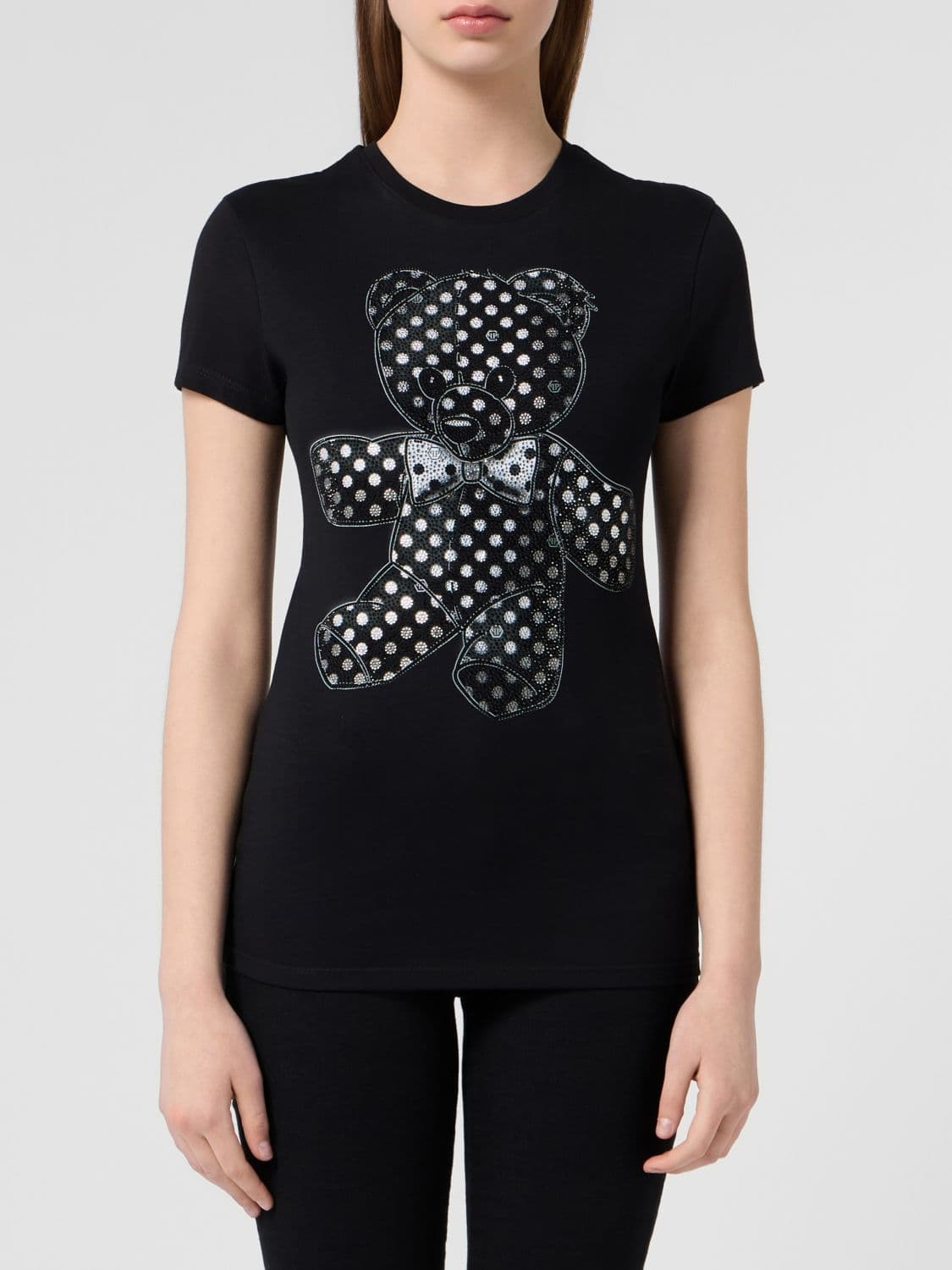 Philipp Plein Slim Fit T-Shirt with Teddy Bear Print and Crystal Logo