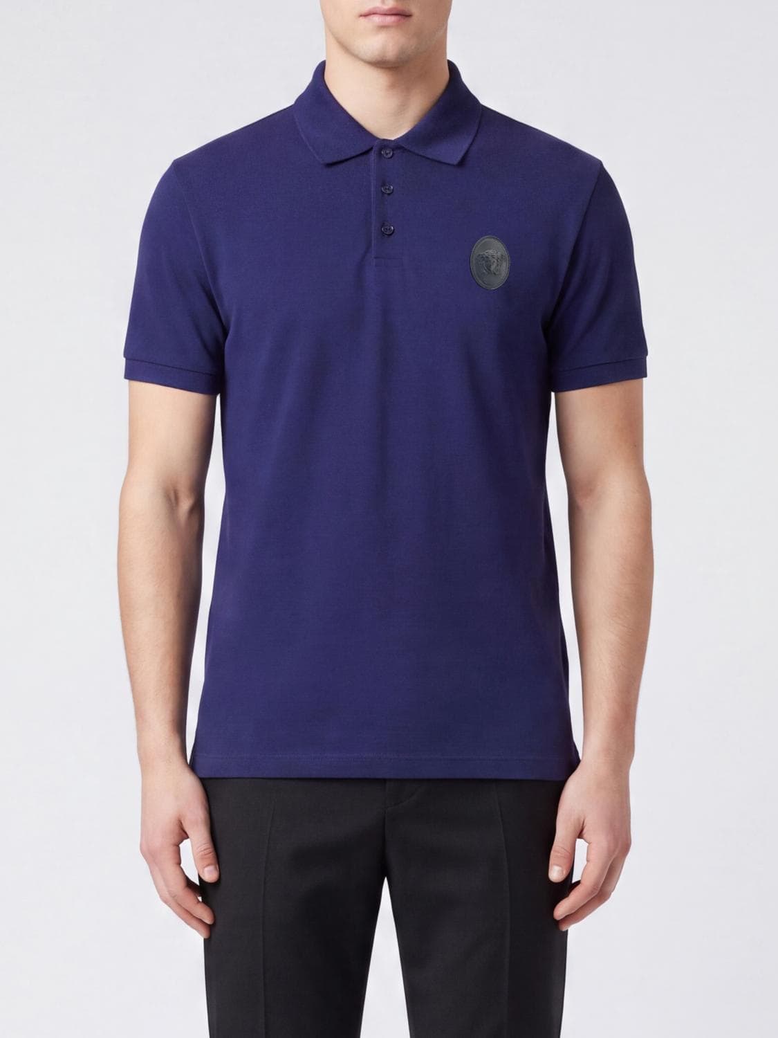 Versace Short-Sleeved Piqué Cotton Polo Shirt with Medusa Logo Patch