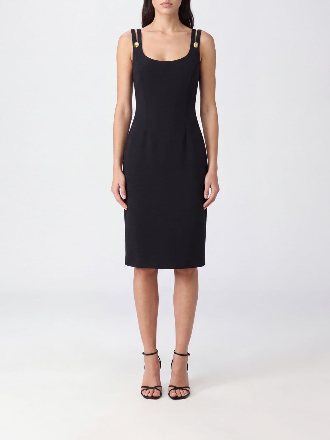 Versace Virgin Wool Cut-Out Midi Sheath Dress with Square Neckline