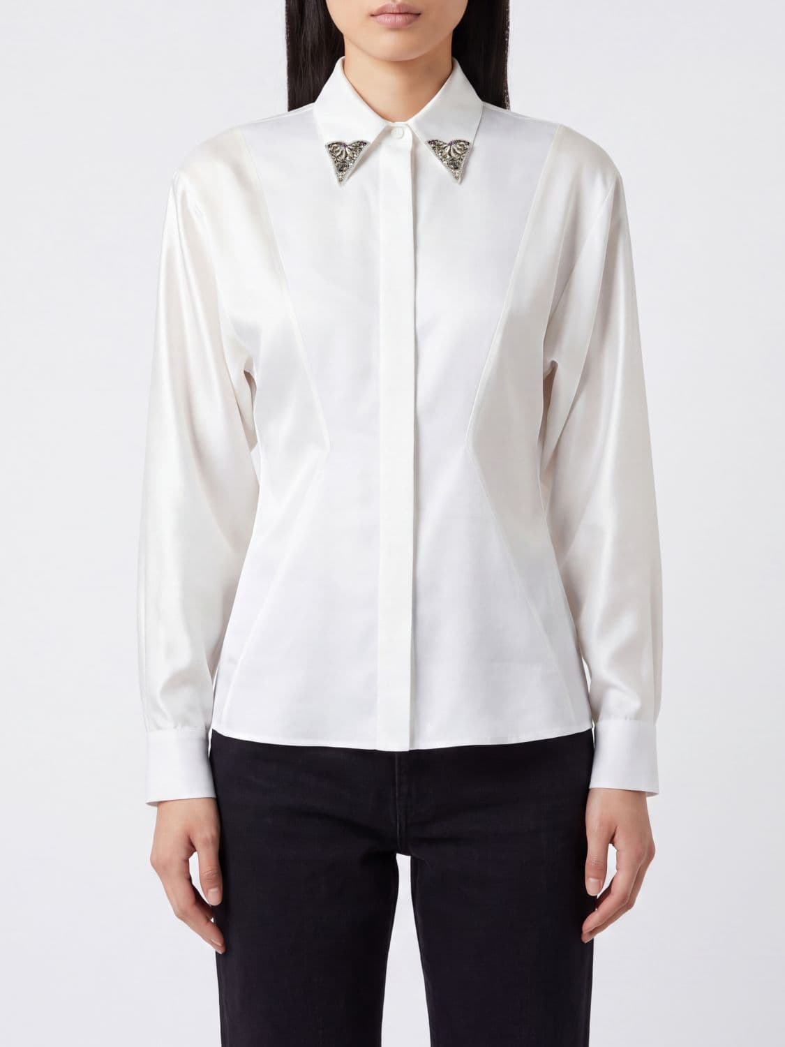 Versace Jewel Collar Cotton Shirt with Rhinestone Embroidery