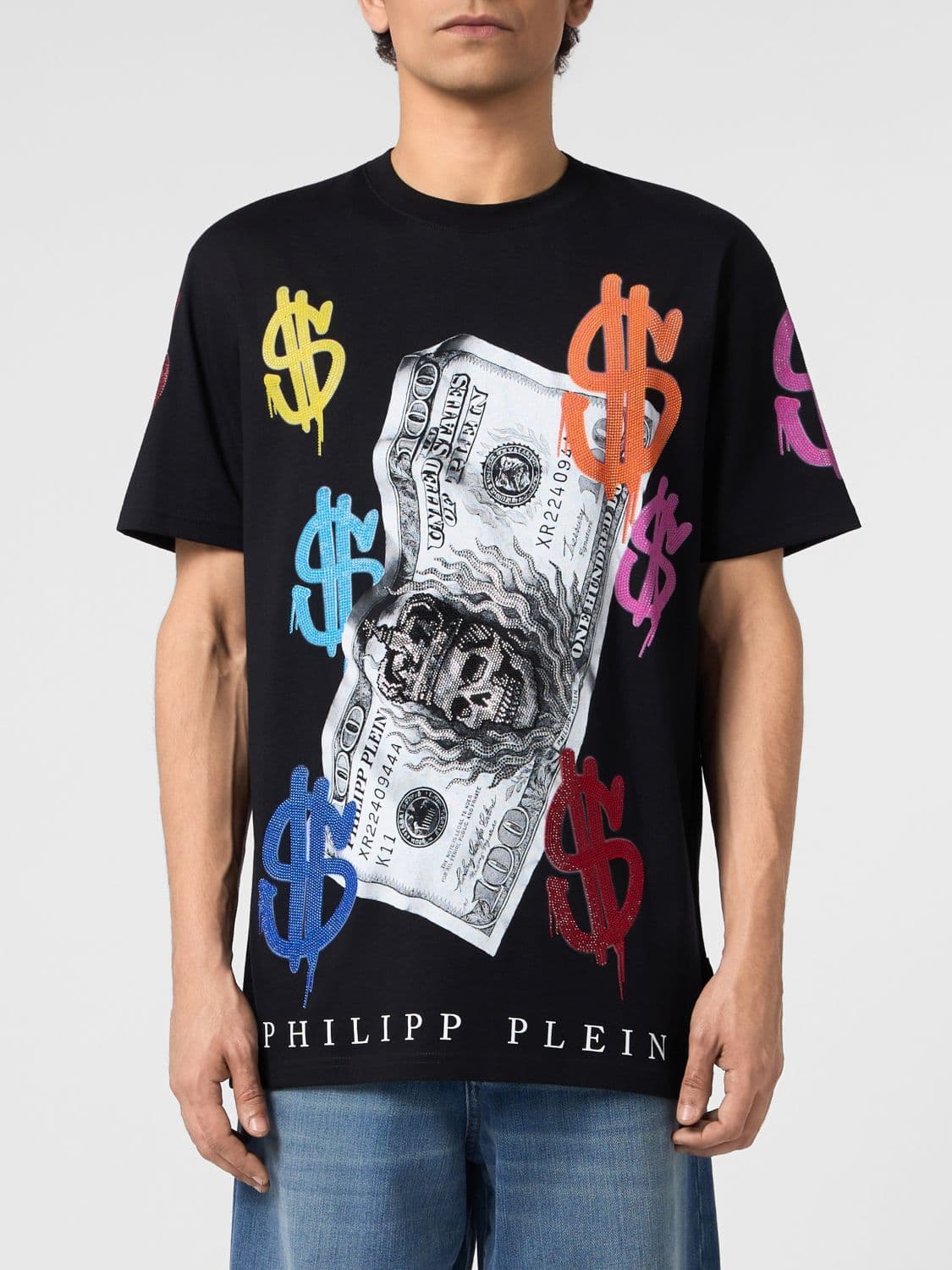 Philipp Plein Crew-Neck Cotton T-Shirt with Front Graphic Print