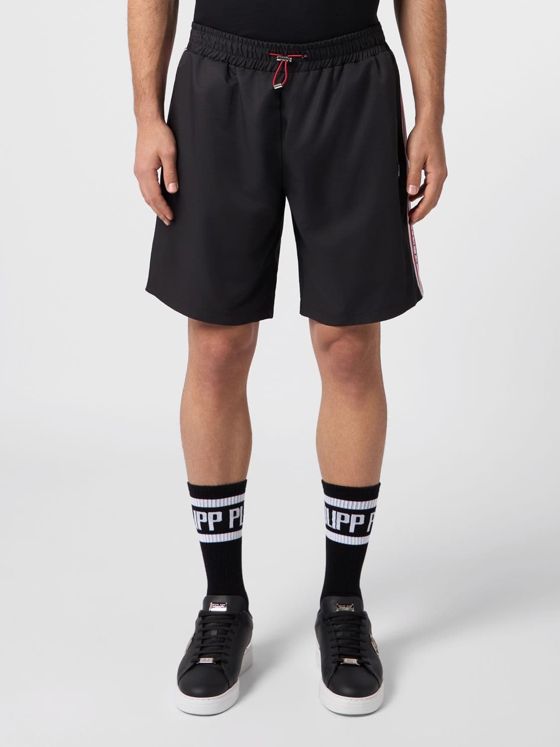Philipp Plein Jersey Jogging Shorts with Logo Bands and Drawstring