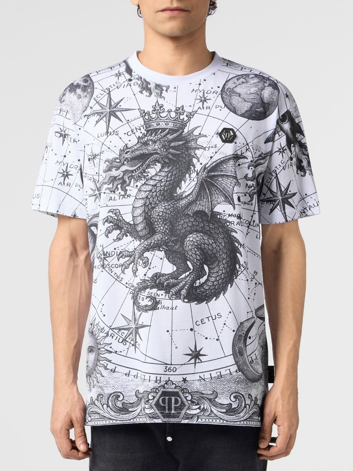 Philipp Plein Cotton T-Shirt with Contrasting Front Graphic Print