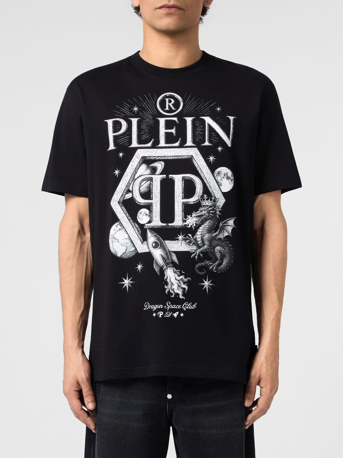 Philipp Plein Cotton T-Shirt with Contrasting Maxi Hexagon Logo