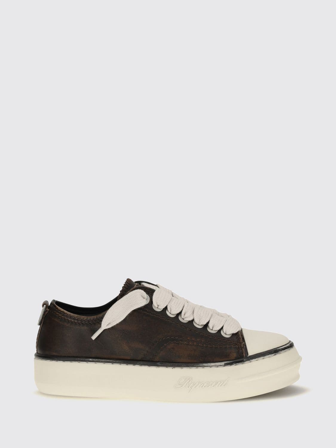 Represent Rep-Cap Distressed Leather Sneakers with Rubber Toe Cap