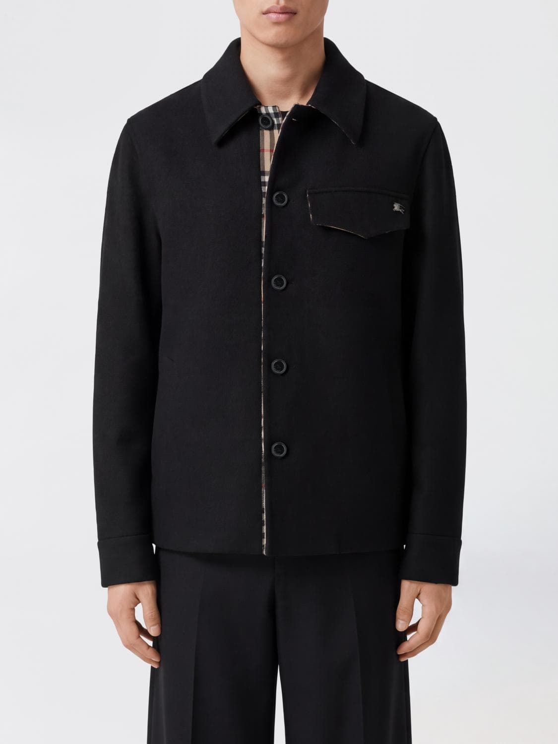 Burberry Single-Breasted Short Coat in Pure Merino Wool with Flap Pockets