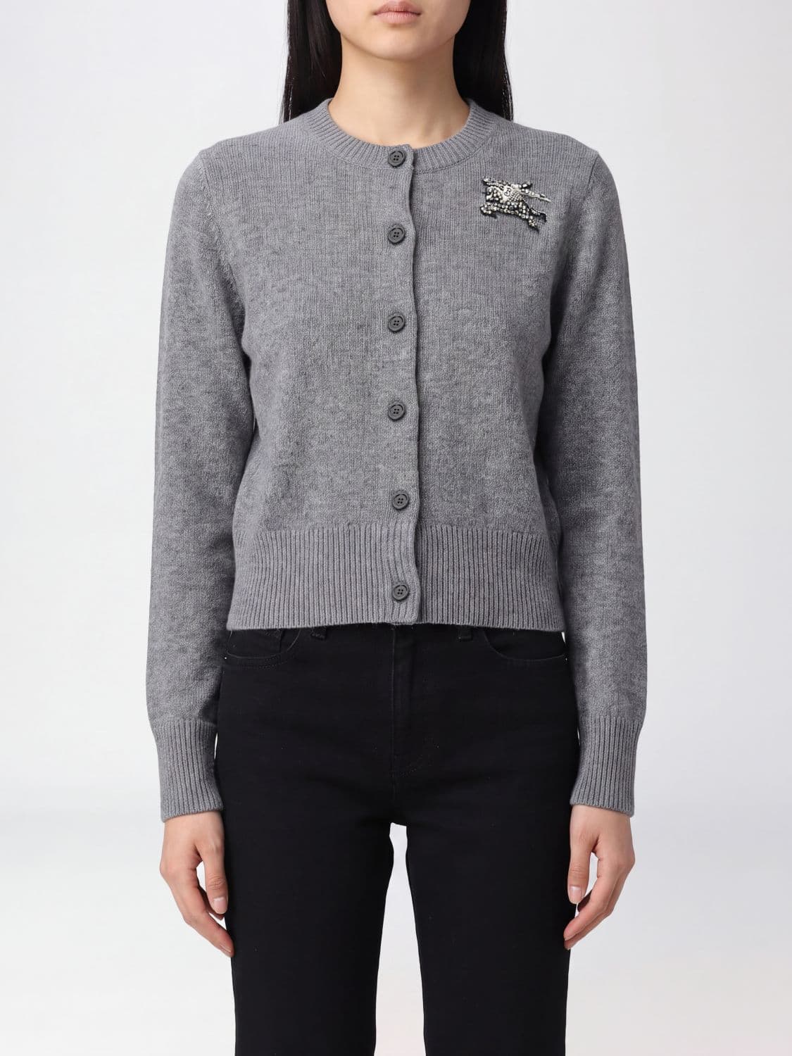 Burberry Merino Wool and Cashmere Cardigan with Rhinestone EKD Logo