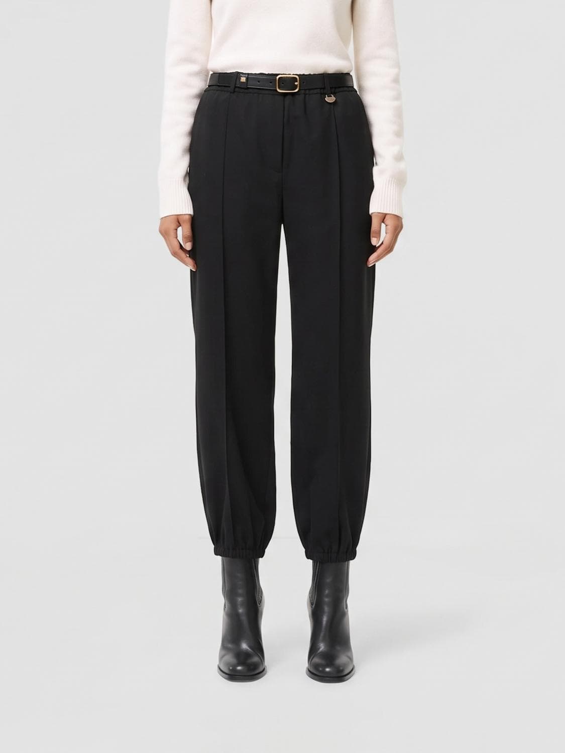 Burberry High-Waisted Straight Trousers in Pure Merino Wool with Elastic Waist