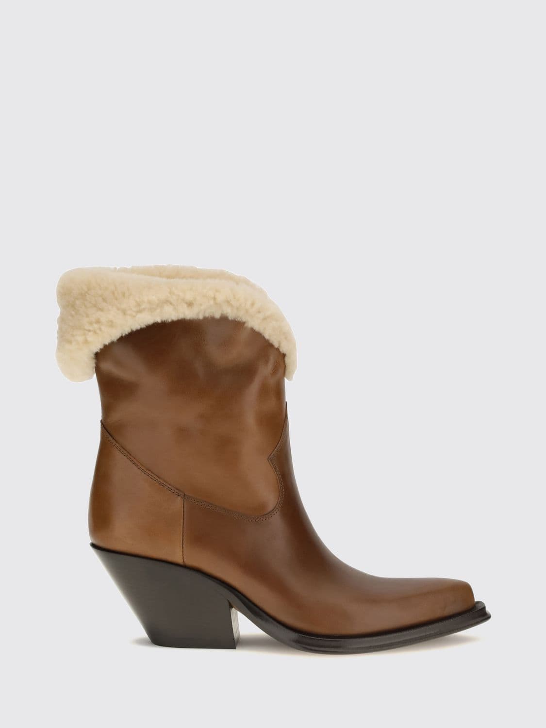 Chloé Azelan Western Boots in Calfskin Leather with Shearling Lining