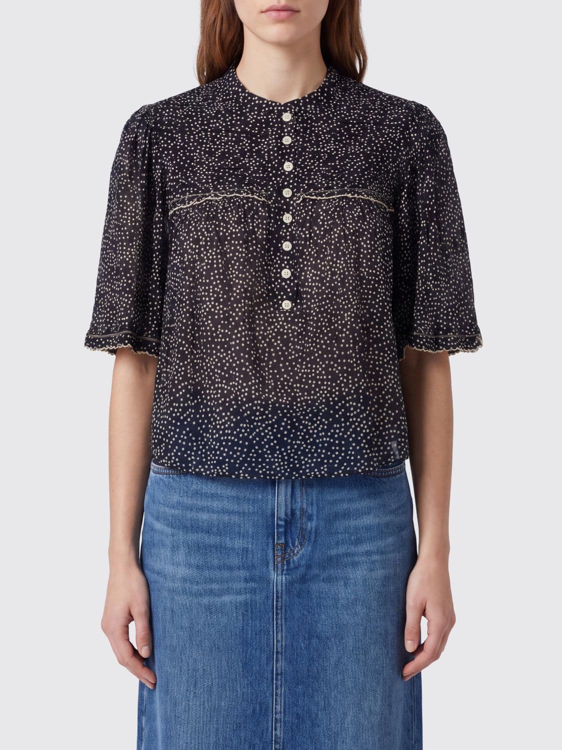 Isabel Marant Etoile Douna Polka Dot Cotton Blouse with Short Sleeves