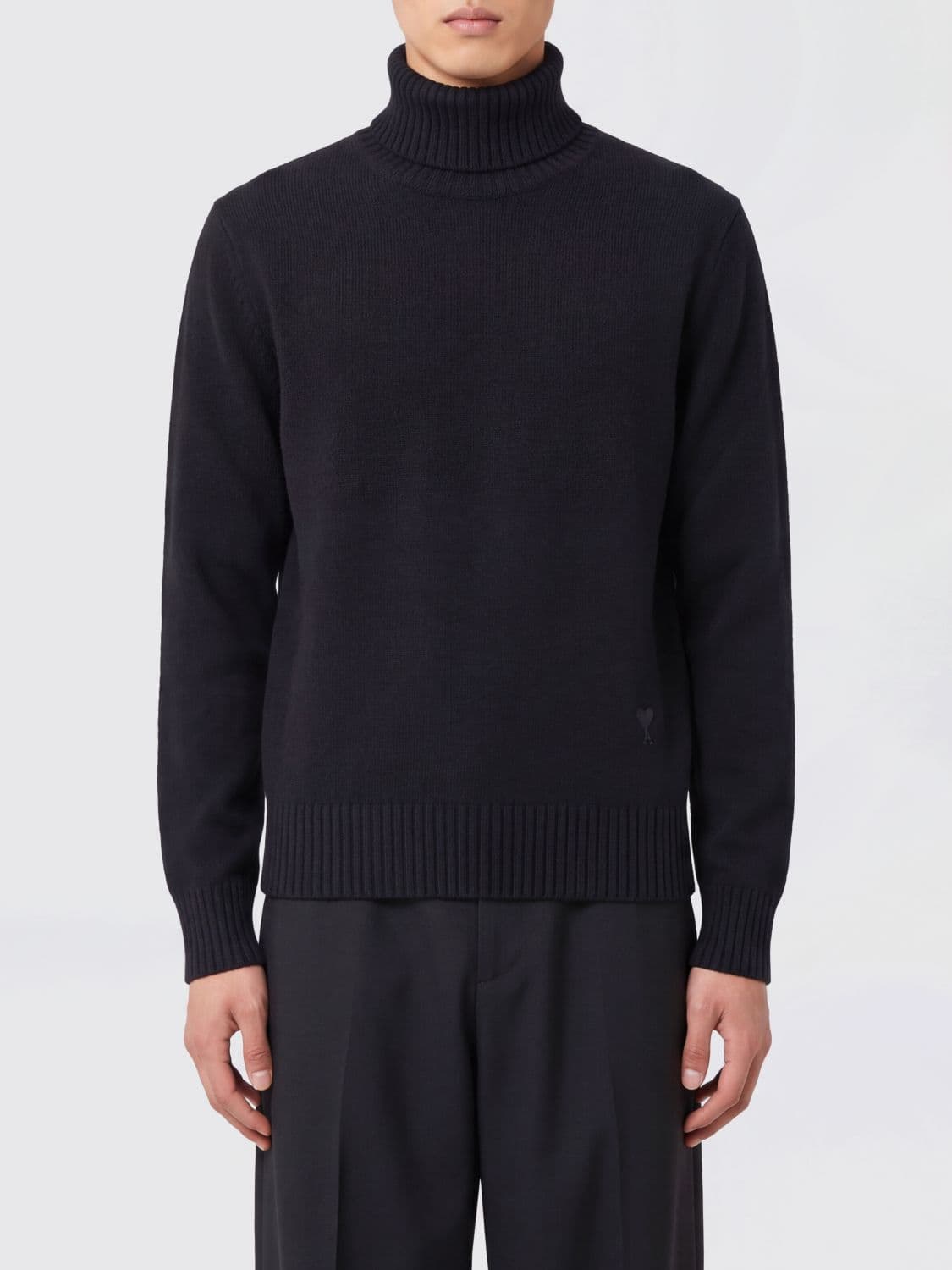 Ami Paris Merino Wool Roll-Neck Jumper with Long Sleeves and Ribbed Trims
