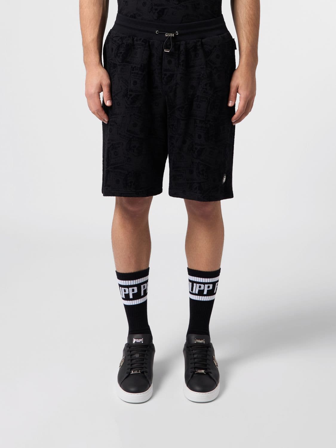 Philipp Plein Jersey Jogging Shorts with Graphic Print and Drawstring