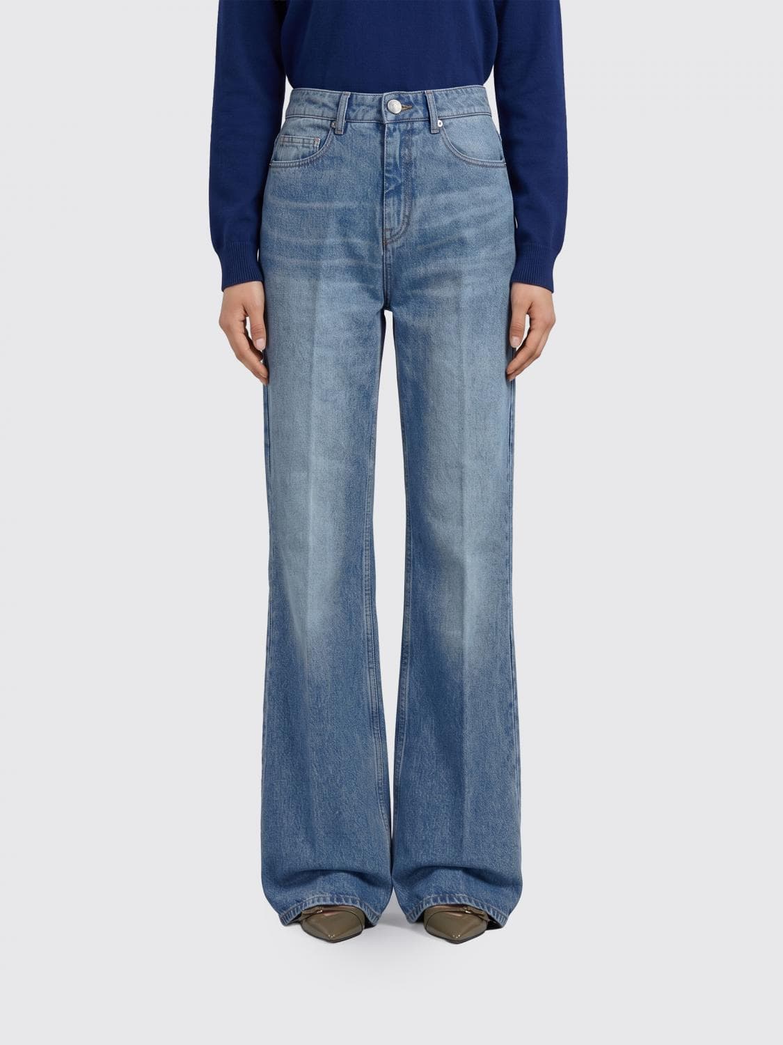 Ami Paris High-Waisted Cotton Denim Flare Jeans with a Five-Pocket Design