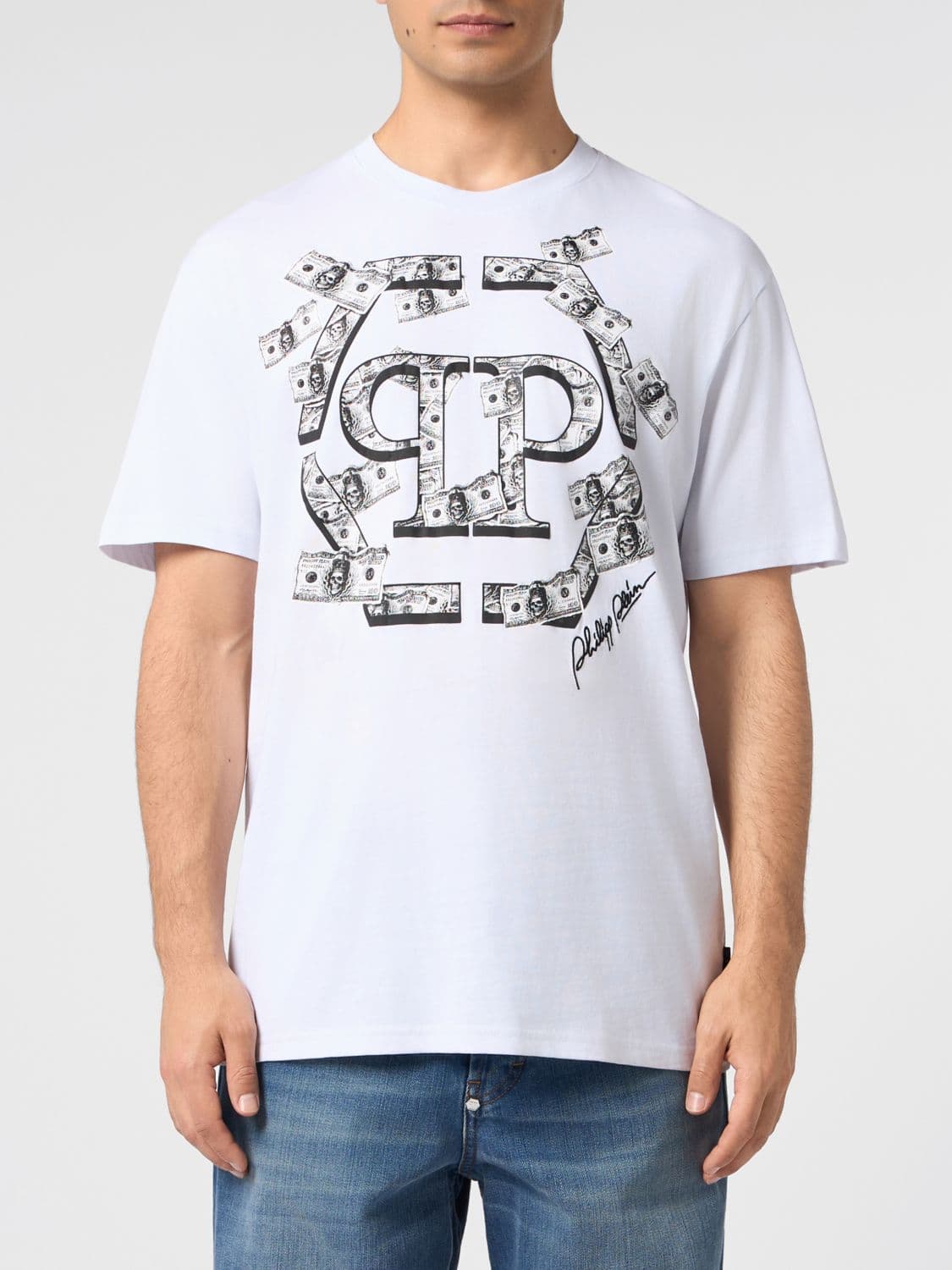 Philipp Plein Cotton T-shirt with Graphic Print and Contrast Logo