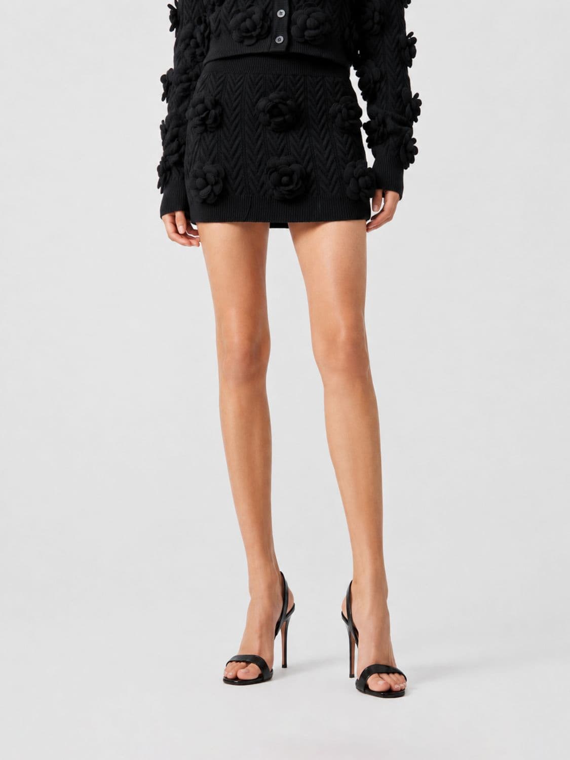 Philipp Plein Pencil Mini Skirt in a Wool Blend with a Flower Appliqué