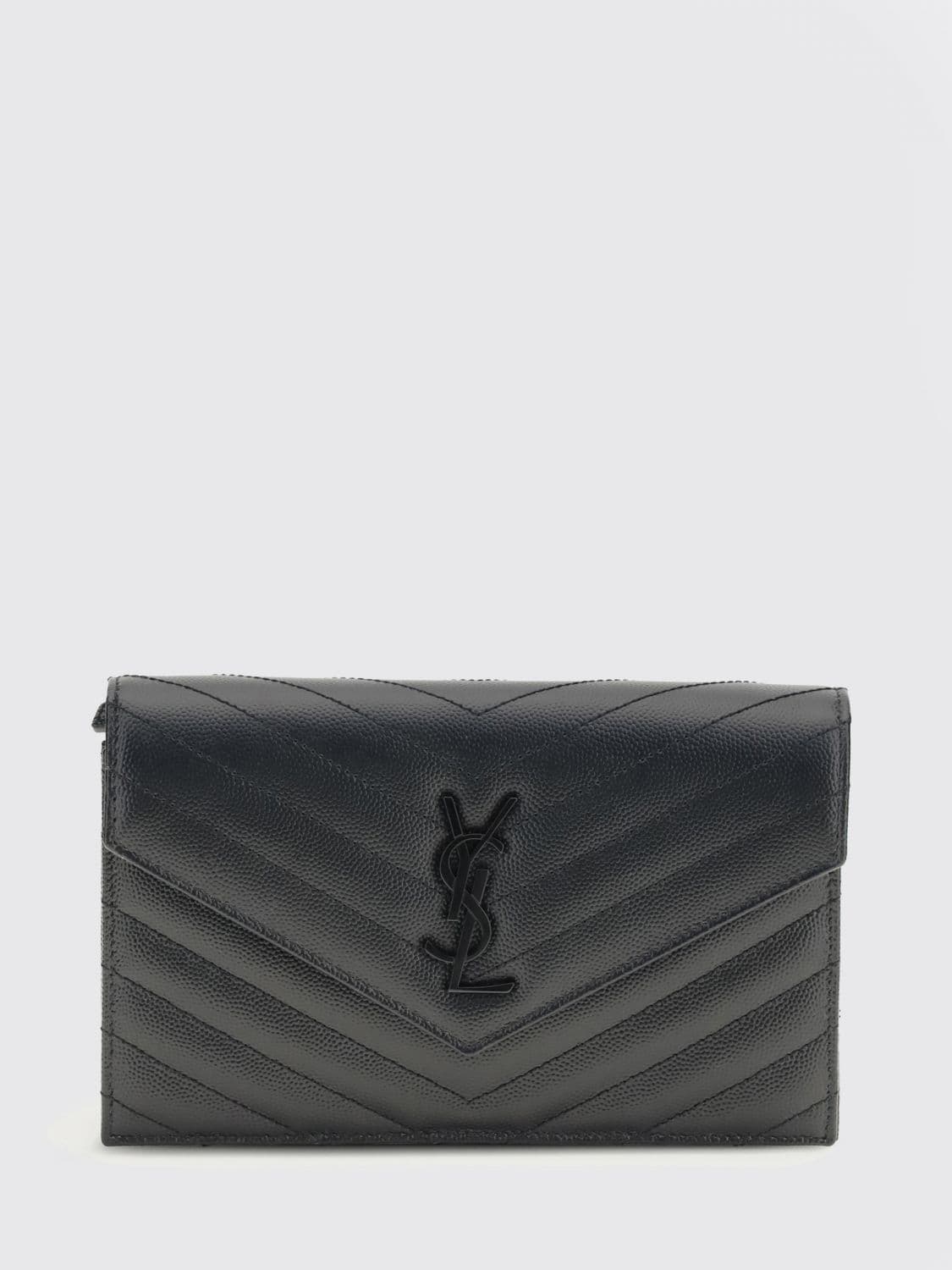 Saint Laurent Cassandre Mini Quilted Grain de Poudre Leather Wallet on Chain