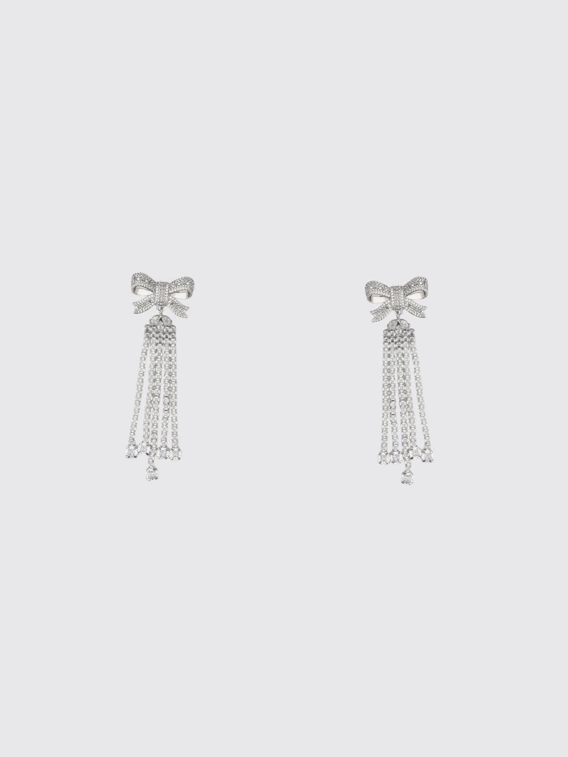 Self-Portrait Chrome-Plated Brass Dangle Earrings with Rhinestones · OS