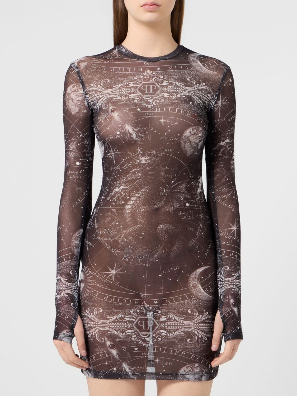 Philipp Plein Zodiaco Sheath Mini Dress with a Graphic Print and Hexagon Logo