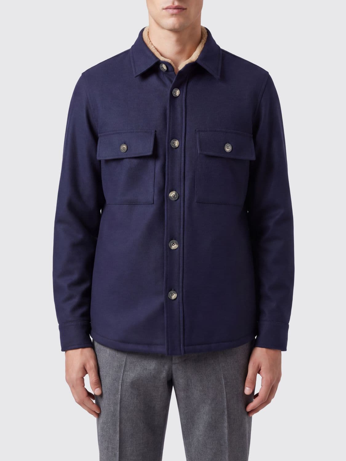 Jacob Cohen Blue Wool Shirt Jacket with Patch Pockets and Buttons