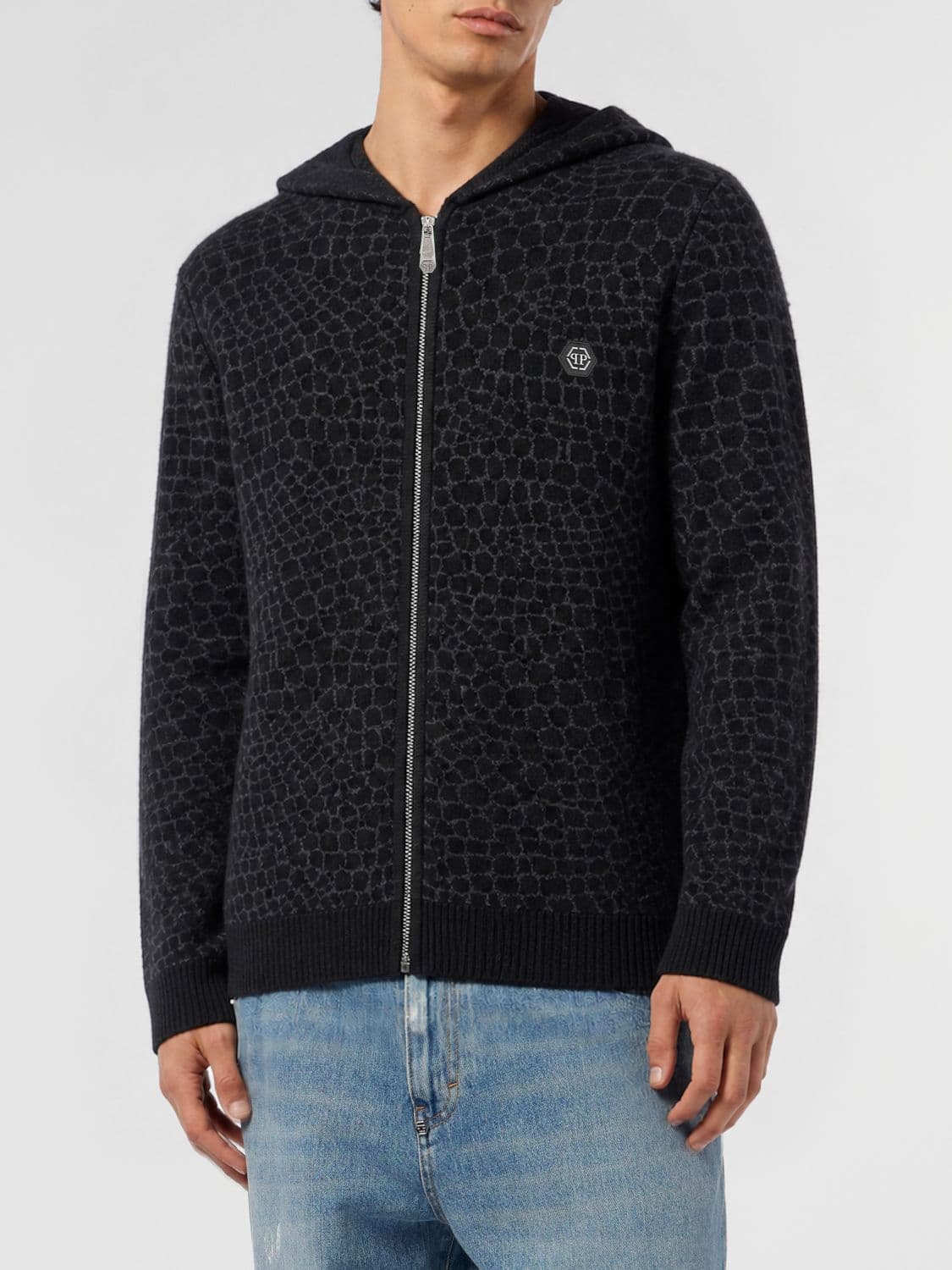 Philipp Plein Animalier Print Wool and Cashmere Hooded Sweatshirt