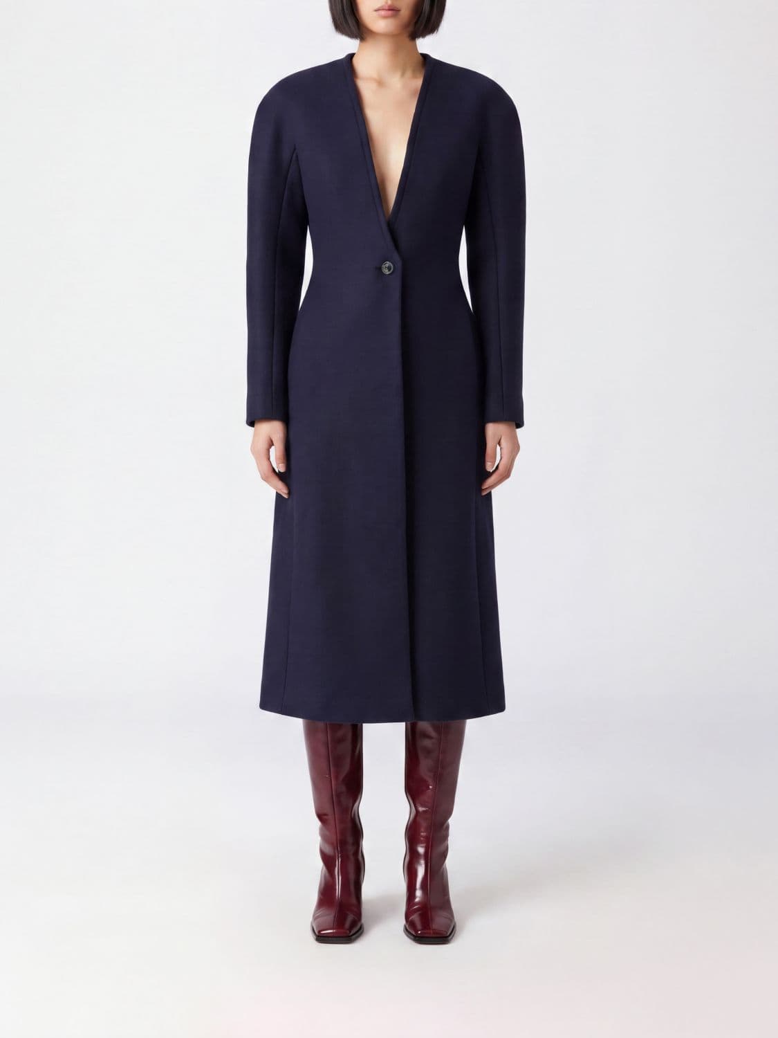 Maison Margiela Single-Breasted Long Wool Coat with V-Neck
