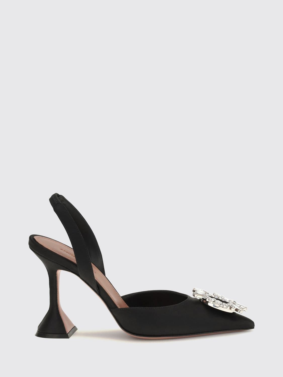Amina Muaddi Begum Satin Slingback Pumps with Jewel Buckle